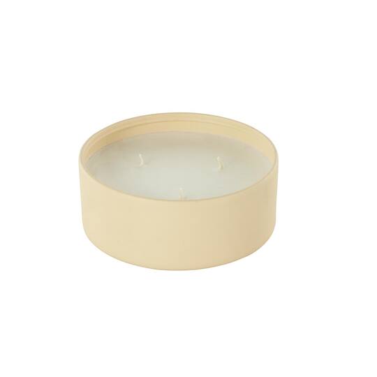 Ivory and Iris 22oz. Beige with White Wax 3 Wick Rose Blossom & Sandalwood Scented Metal Candle